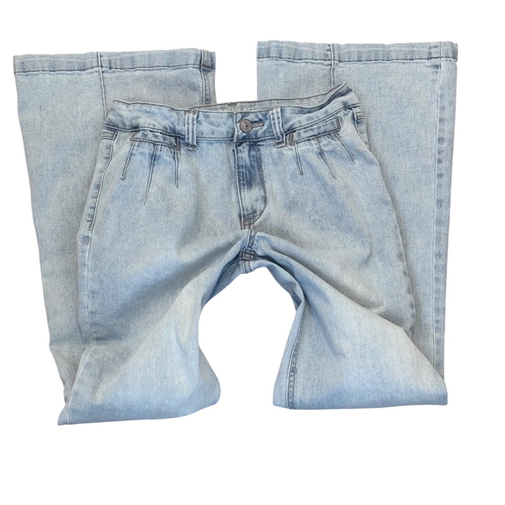 Rewash Super High Rise Vintage Flare Jeans Light Wash Pleated Front Size 7 28